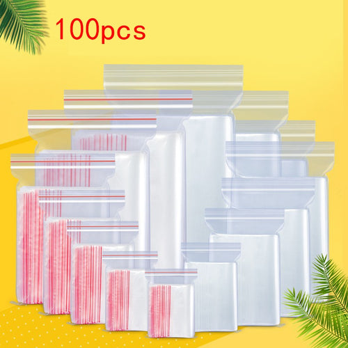 100pcs Zip Lock Ziplock Bags Clear Food Storage Package Small Jewelry Packing Reclosable Vacuum Storage Bag Thick Dropshipping